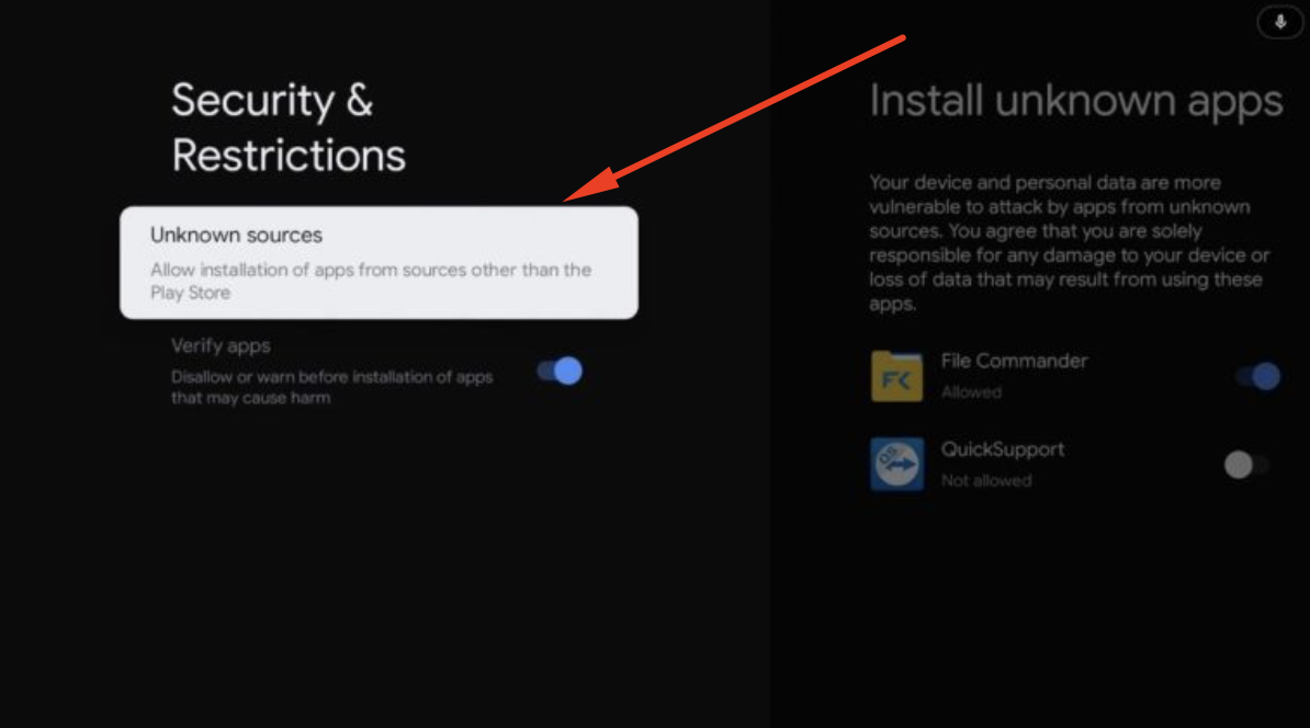 Enable Unknown Sources - OnStream APK on Smart TV